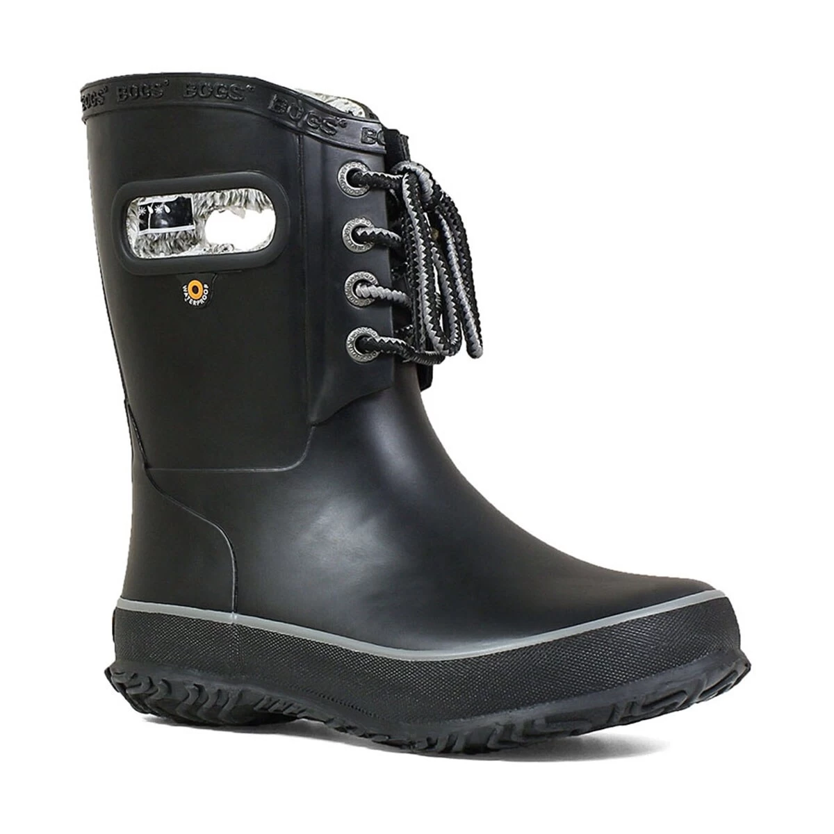 Bogs Amanda Plush Lace Kids' Insulated Rain Boots - Black